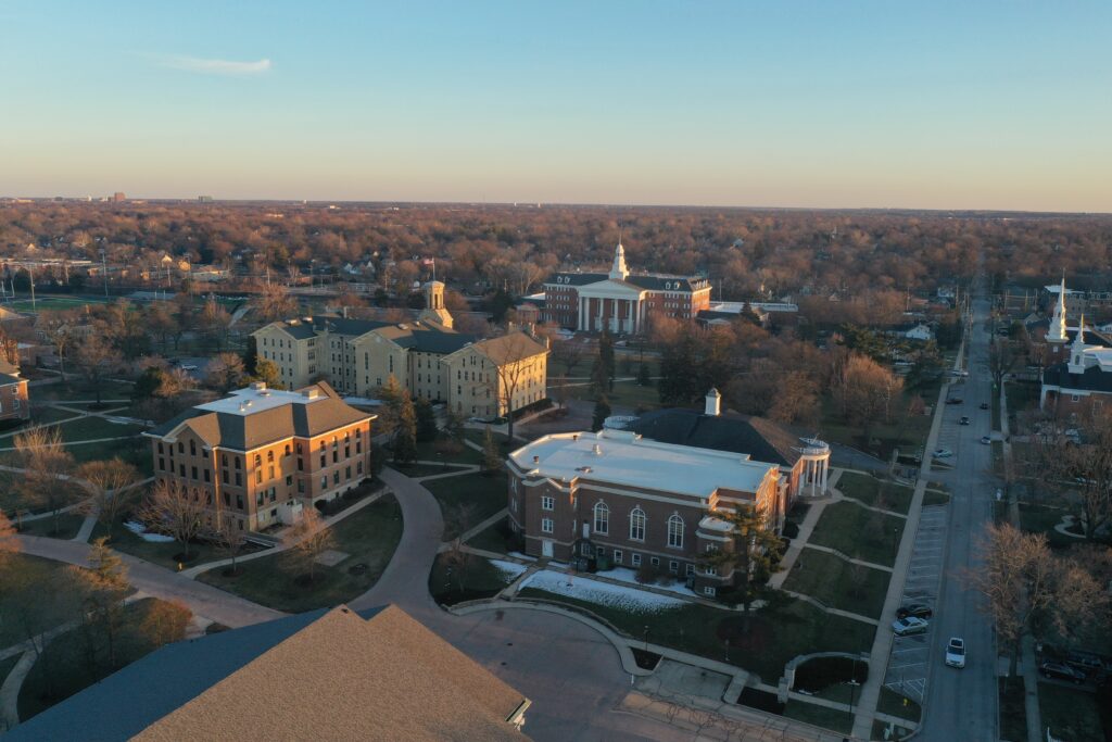Aerial view of Wheaton College Campus
